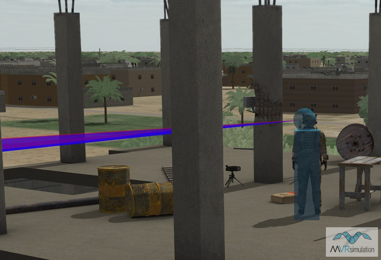 The JTAC rendered in VRSG showing trainee eye-gaze captured by the Varjo XR-3 mixed-reality headset. The JTAC rendered in VRSG showing trainee eye-gaze captured by the Varjo XR-3 mixed-reality headset.