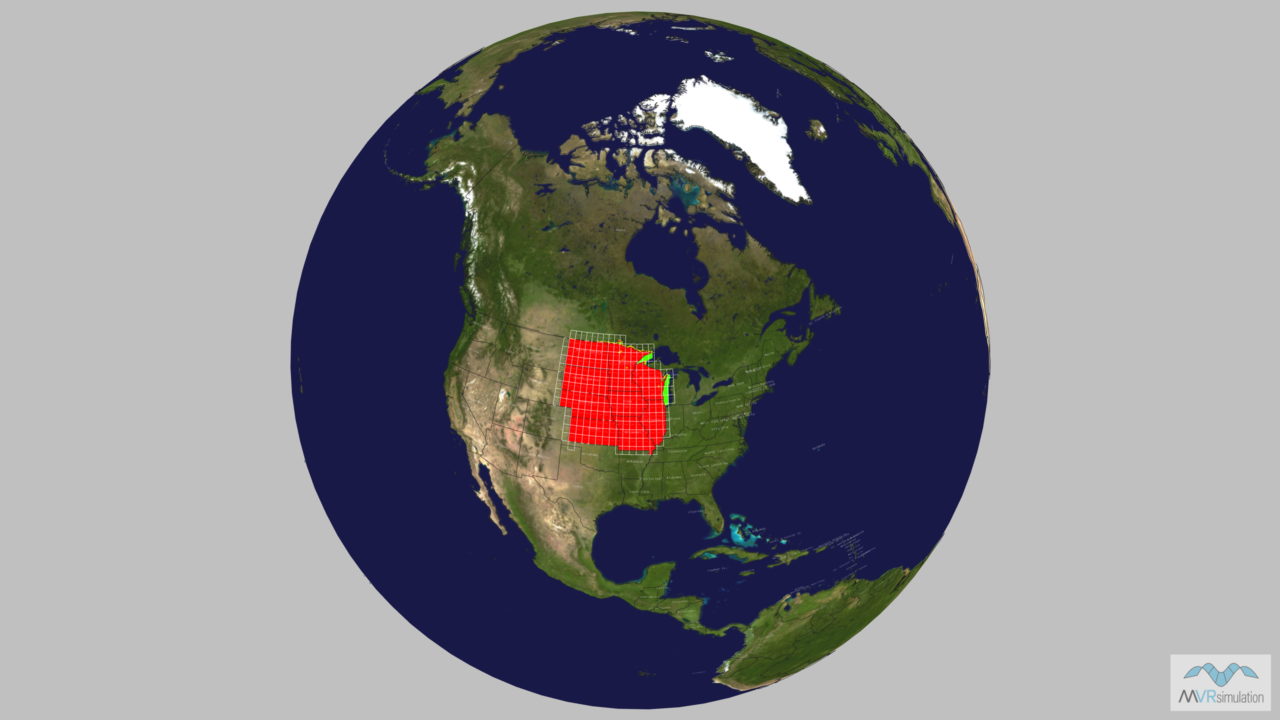 Coverage Map of the VRSG virtual terrain of CONUS North Central.
