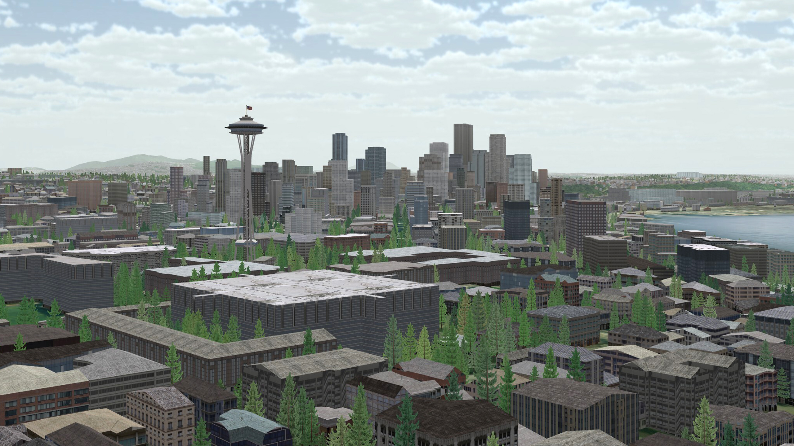 Skyline of Seattle, Washington as part of the VRSG CONUS Northwest terrain database.