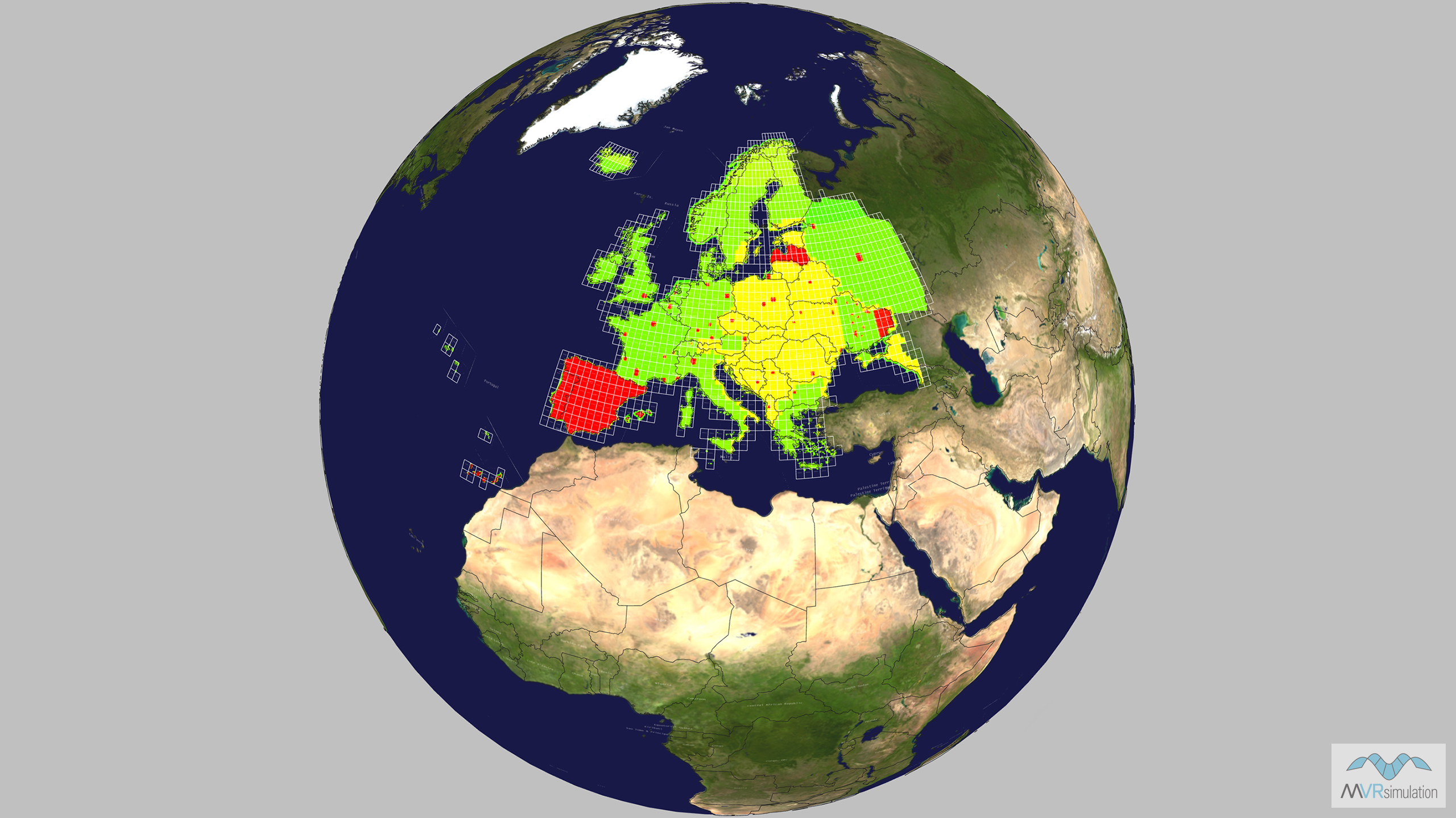 Coverage Map of the VRSG virtual terrain of Europe.