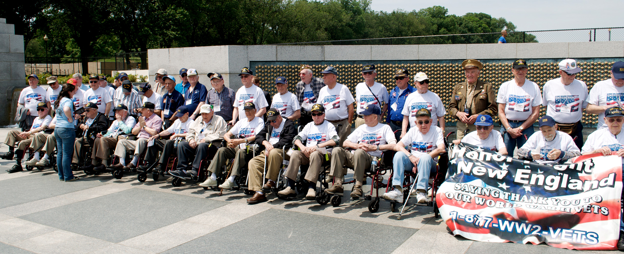 Honor Flight New England at the World War II Memorial in Washington D.C. on May 22, 2011. (Copyright Honor Flight New England.)