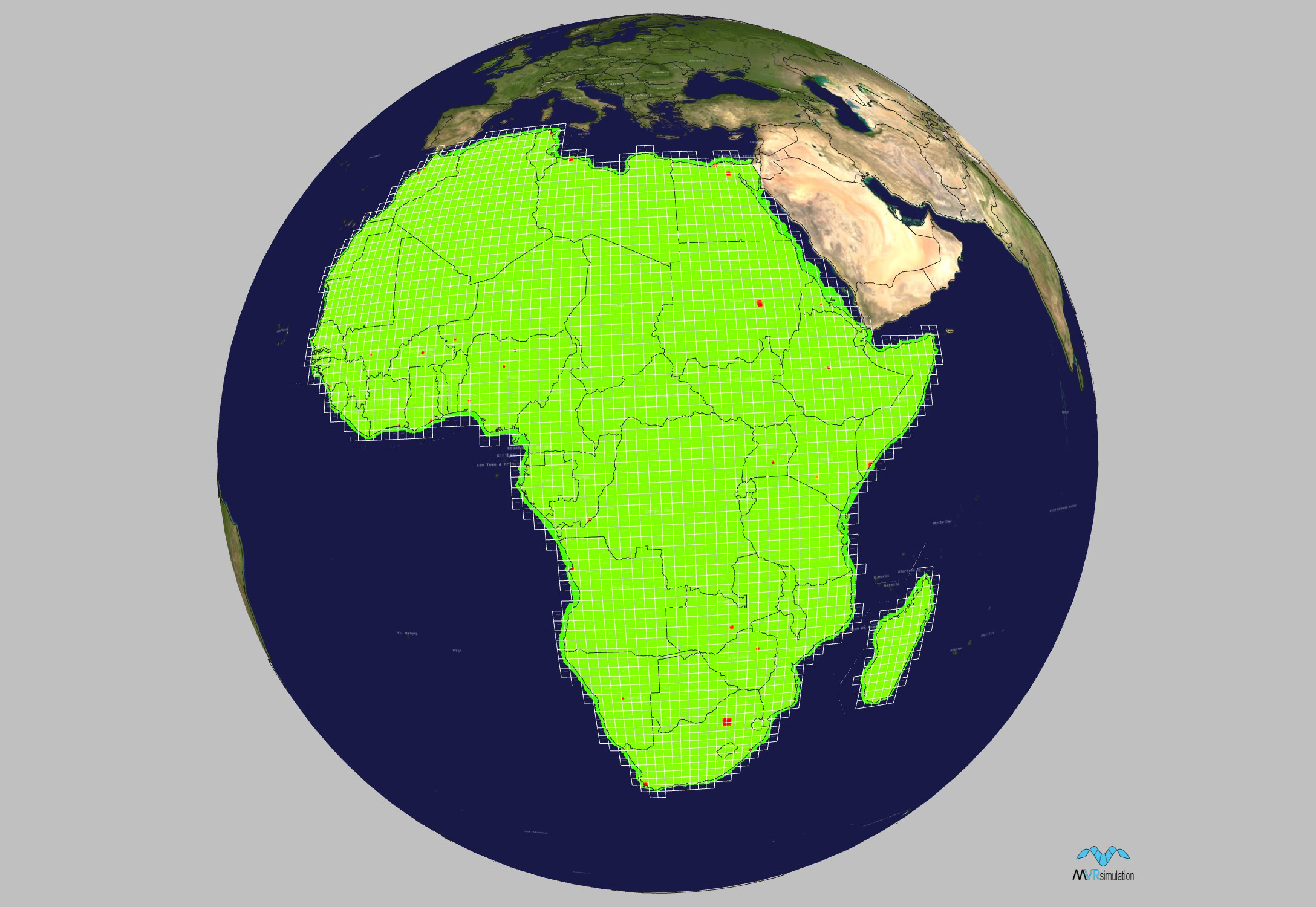 Geographic coverage of MetaVR's terrain tiles of Africa.