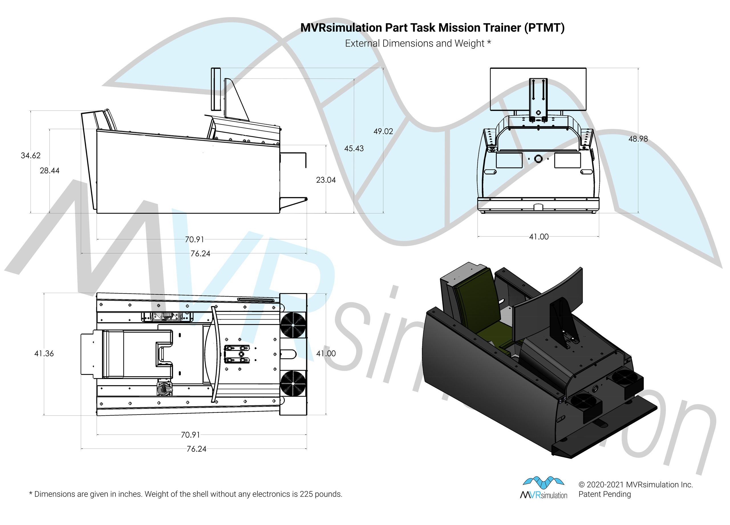 Diagram of MetaVR's PTMT external dimensions.