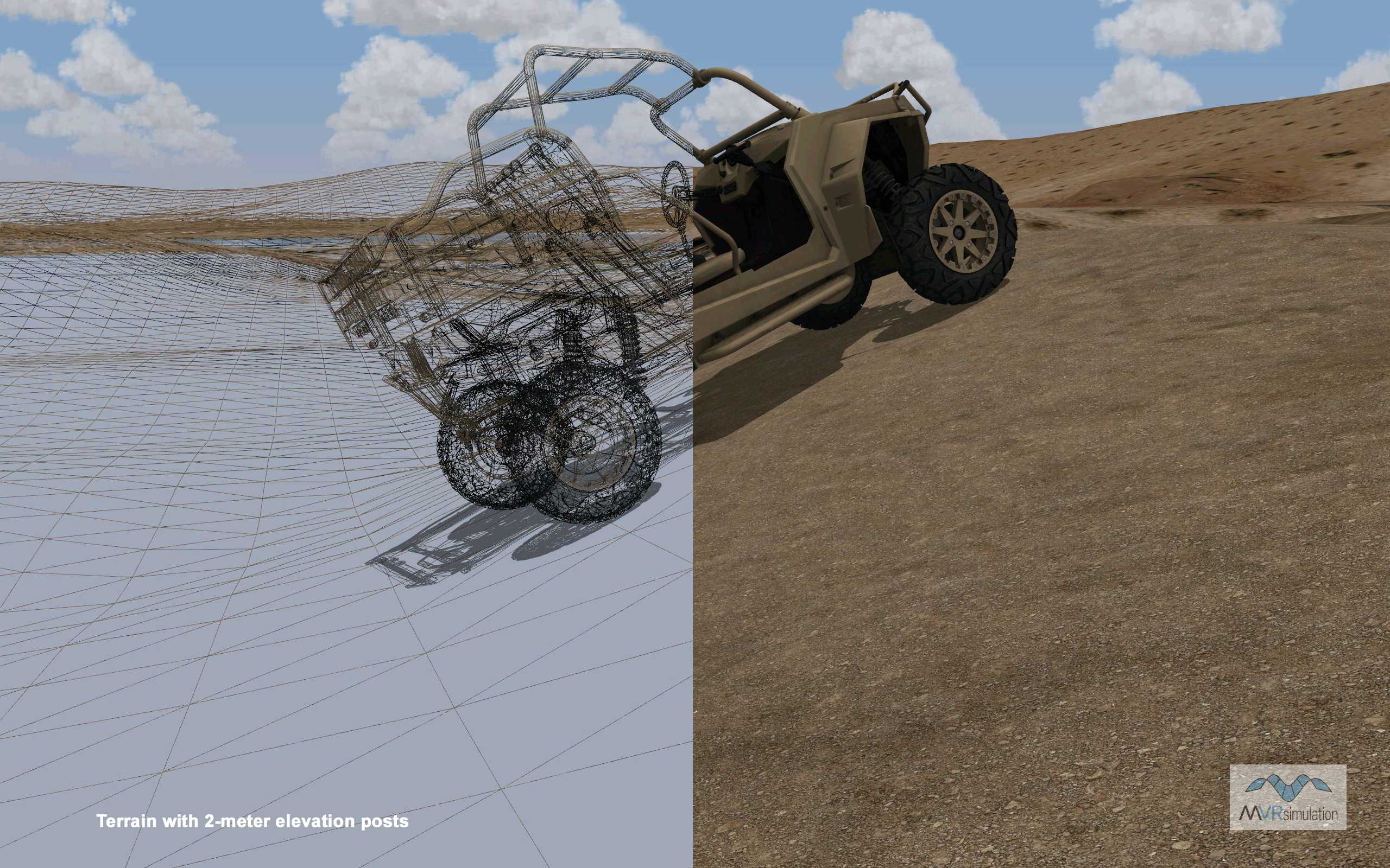 Cycling through the effect of the elevation data on terrain accuracy with MVRsimulation's model of the MRZR-2 vehicle.