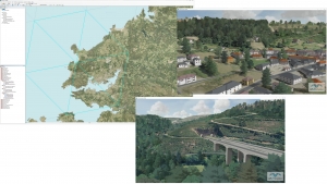 MVRsimulation’s Terrain Tools for Esri ArcGIS with a map of northwest regions of Spain. Other scenes are rendered in MVRsimulation VRSG of the resulting geospecific 3D terrain outside Pedrafita do Cebreiro along the A6 highway of virtual Lugo province.